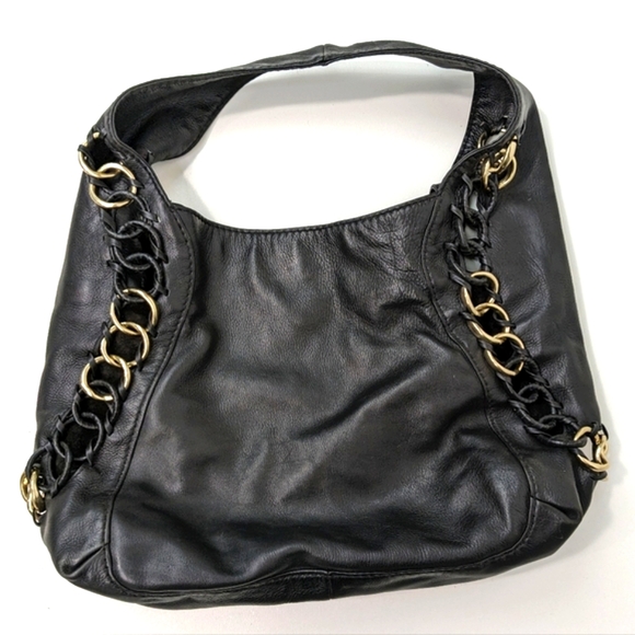 Michael Kors Chainlink Hobo Soft Leather Bag in Black and Gold - Picture 2 of 4